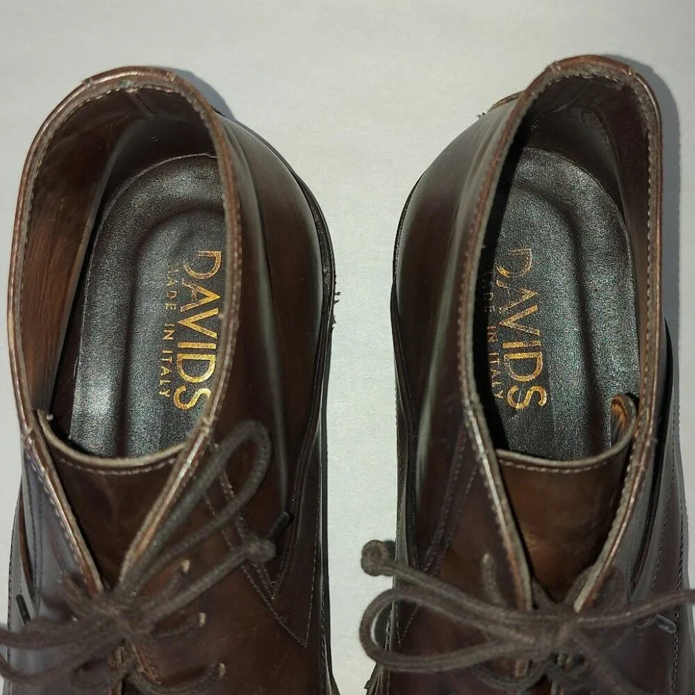 Davids Men Laceup High Ankle Dress Chukka Boots Size 43 EU Brown Leather Preppy
